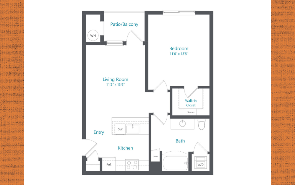 Ambit - 1 bedroom floorplan layout with 1 bathroom and 676 square feet
