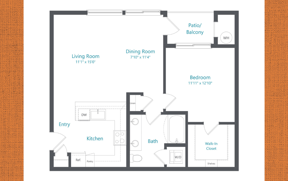 Boundary - 1 bedroom floorplan layout with 1 bathroom and 818 square feet