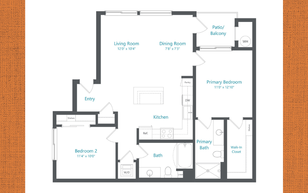 Realm - 2 bedroom floorplan layout with 2 bathrooms and 1134 square feet