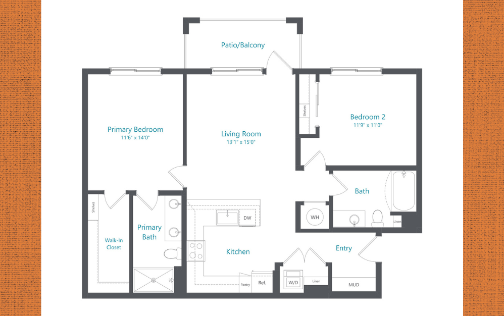 Skyline - 2 bedroom floorplan layout with 2 bathrooms and 1040 square feet