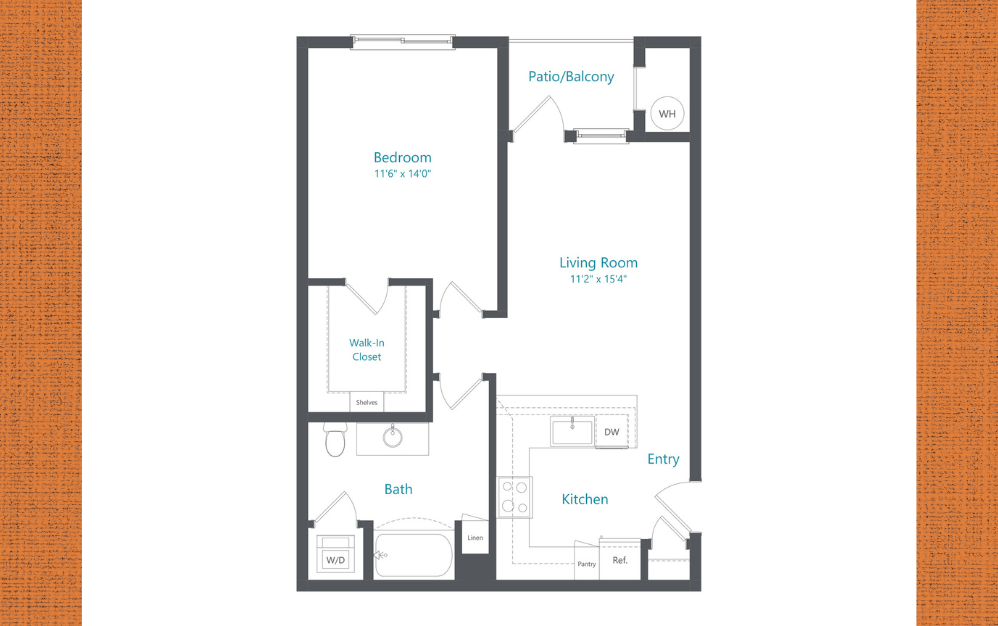 Boundary - 1 bedroom floorplan layout with 1 bathroom and 748 square feet