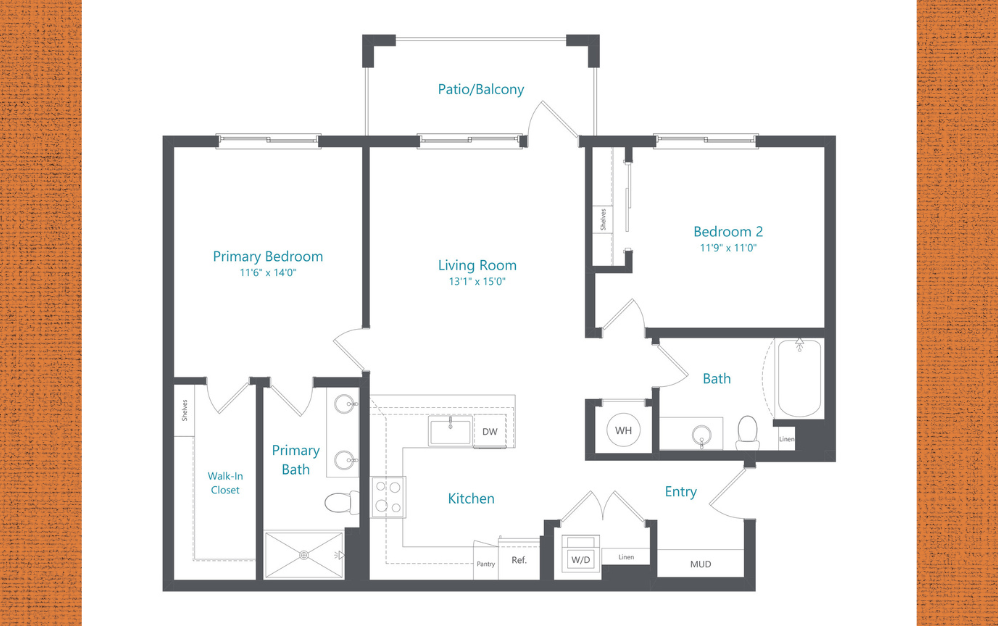 Realm - 2 bedroom floorplan layout with 2 bathrooms and 1040 square feet